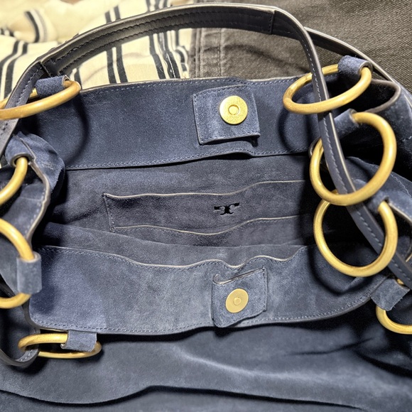 Tory Burch Farrah Navy Suede Tote Bag - Picture 4 of 4